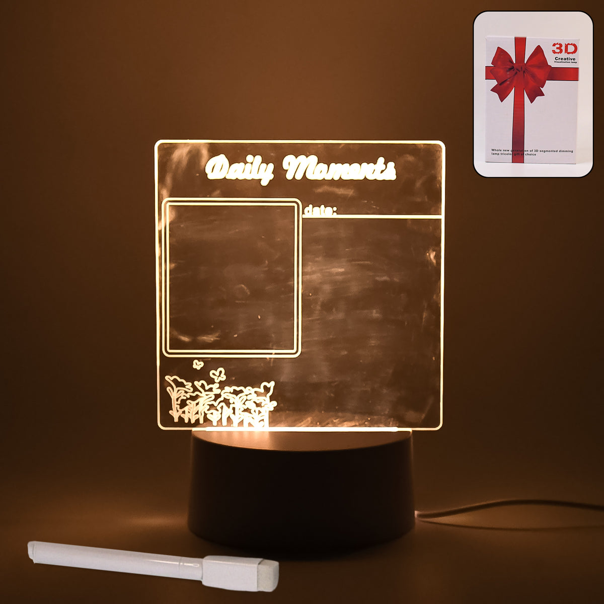 12939 Creative Visualization Lamp 3 Dacrylic Decorative Lamp For Creative Keeps Notes Drawing Table Lamp For Home Decor  Bedroom  Gift  Office Decoration  Erasable Board (Heart-shape  1 Pc)