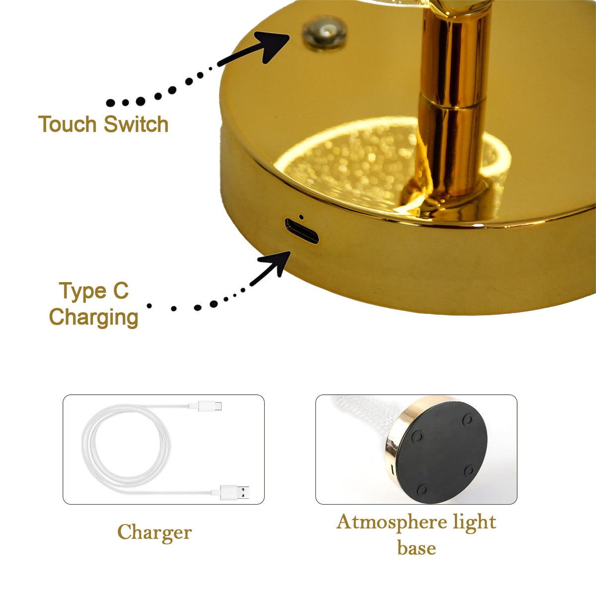 Crystal Table Lamp Sparkle Design Golden Base Led Decorative Bedside Lamp